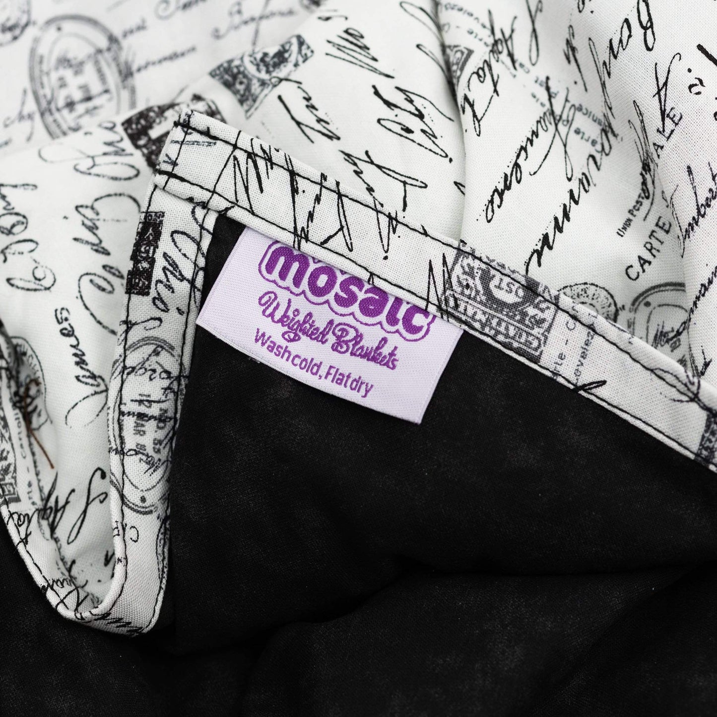 Mosaic Weighted Blankets Letters Cotton Weighted Blanket close up of tags