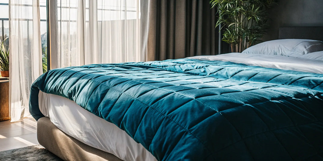 Best queen size weighted blanket 30 lbs on a bed, providing calming comfort for restful sleep.