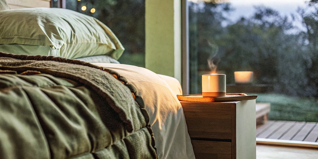 A person sleeping calmly under a deep pressure blanket that works by applying gentle, even pressure.