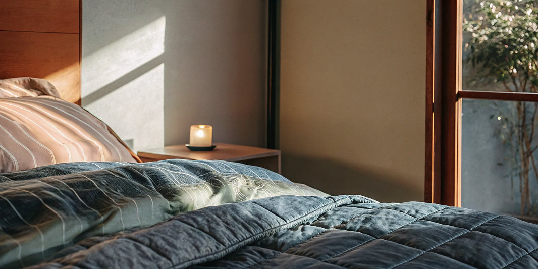 A weighted blanket on a bed, a top choice to buy for anxiety relief.