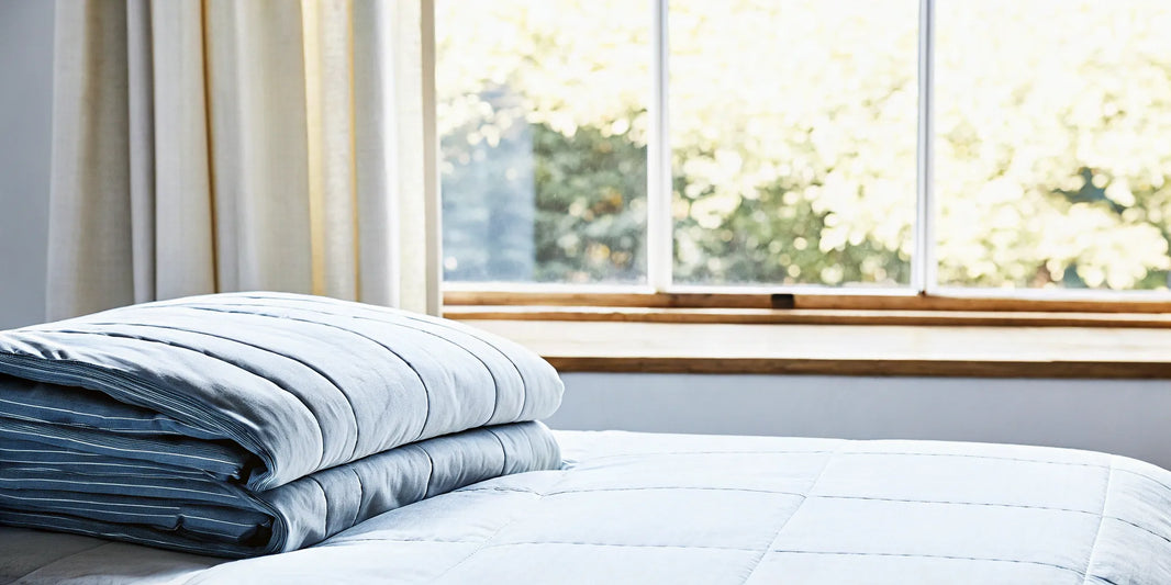 A sleep blanket with the best weight for deep sleep, folded neatly on a bed.