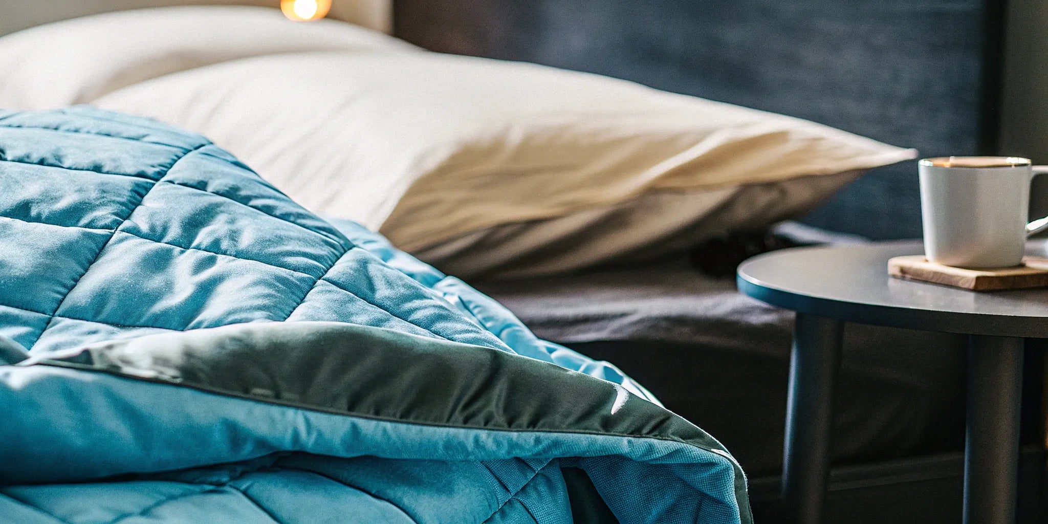 15 lb washable weighted blanket on a neatly made bed.