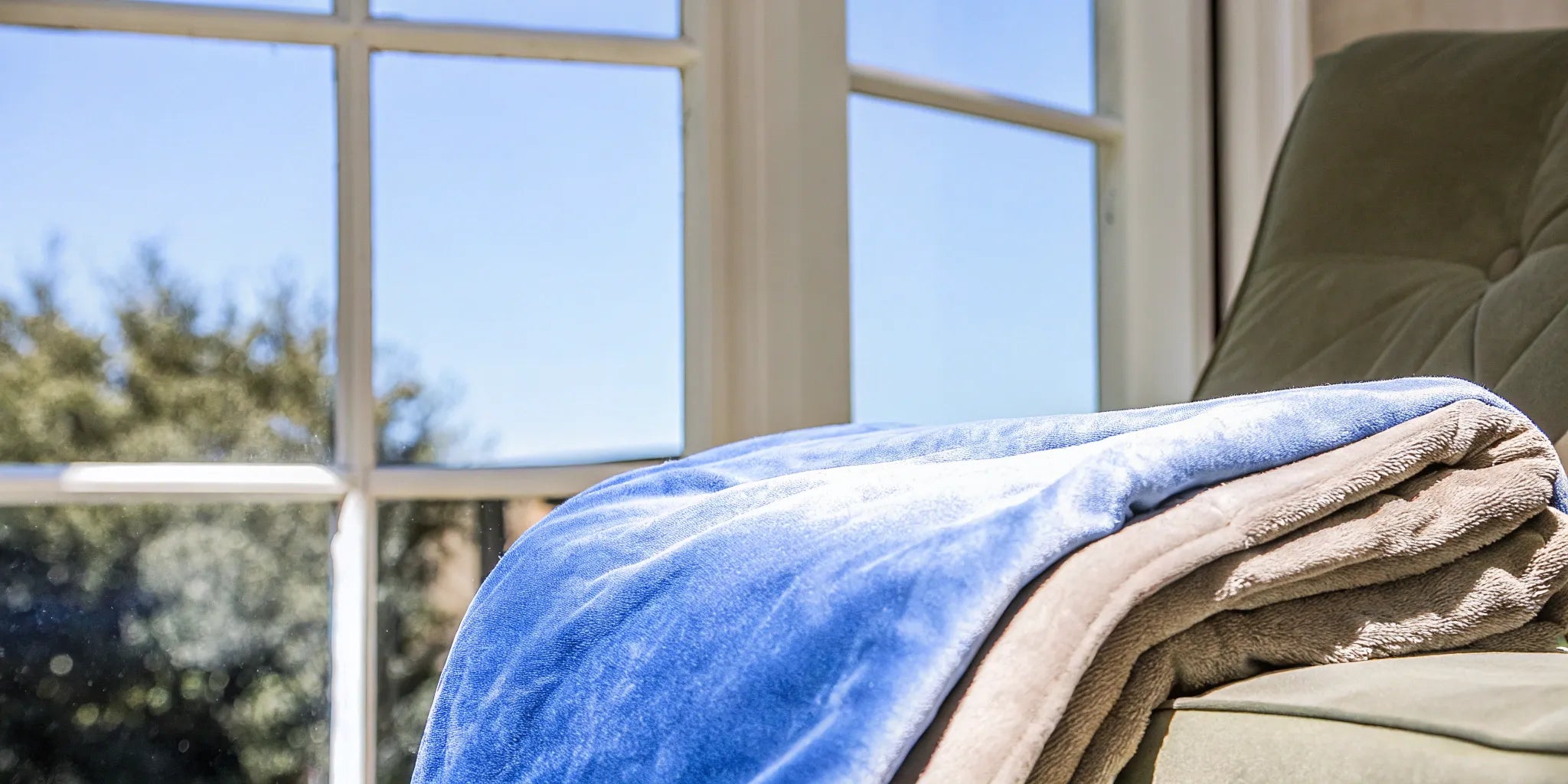 Soft minky blanket in blue and gray.