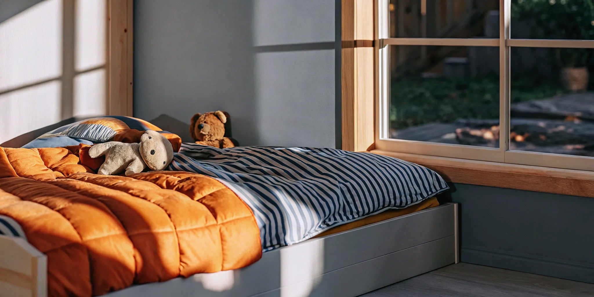 Weighted blanket on a child's bed.