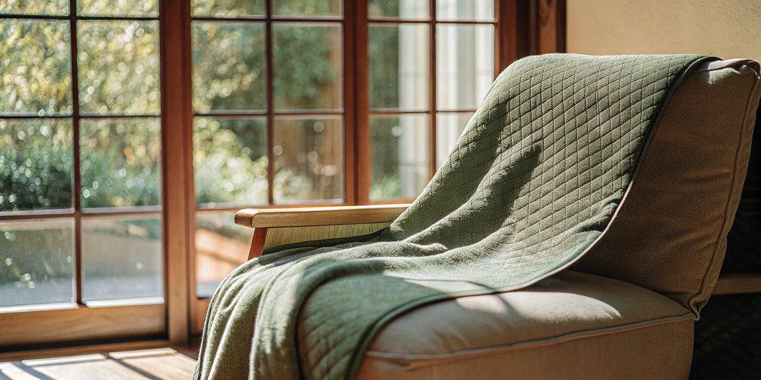 Weighted lap pad on chair.