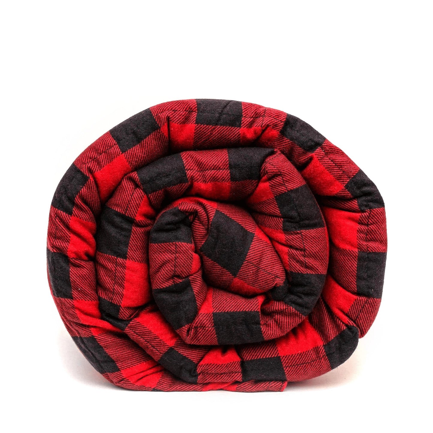 End view of a Mosaic Weighted Blanket in Red Plaid Flannel