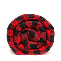 End view of a Mosaic Weighted Blanket in Red Plaid Flannel