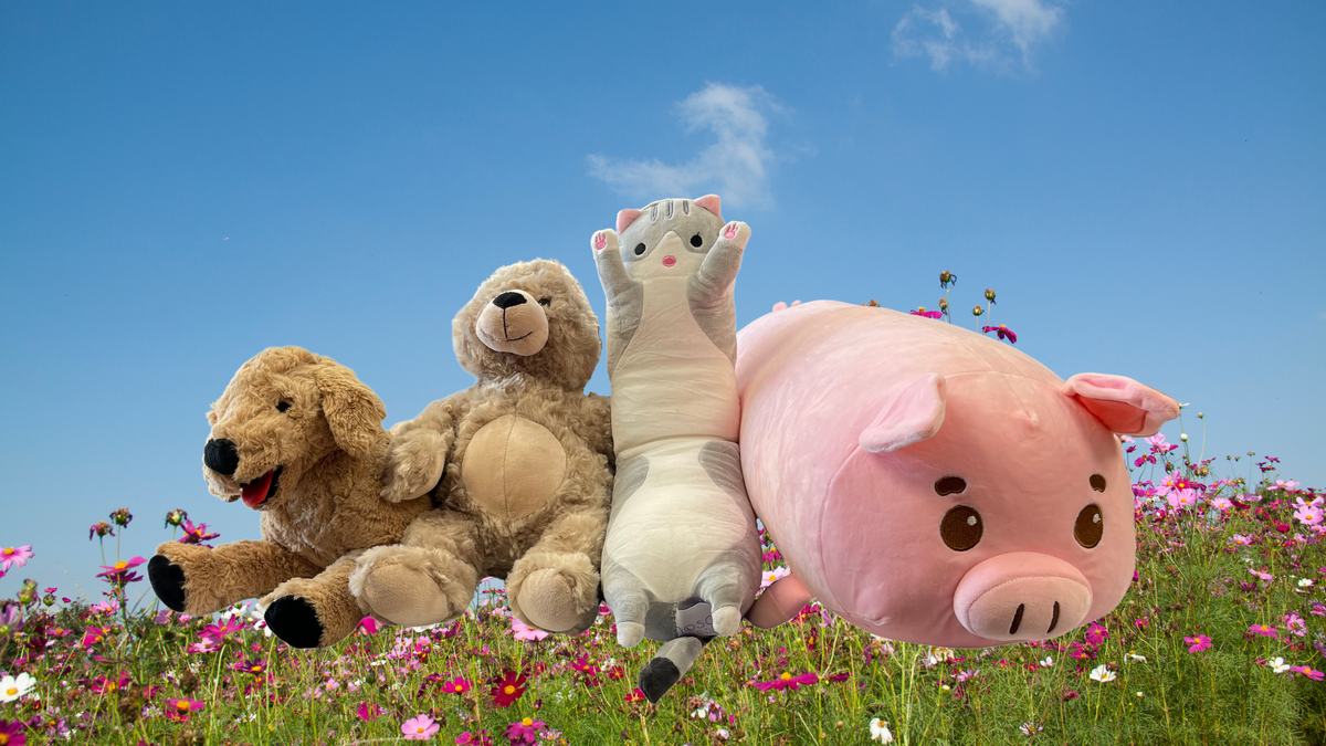 The complete collection of Mosaic weighted stuffed animals