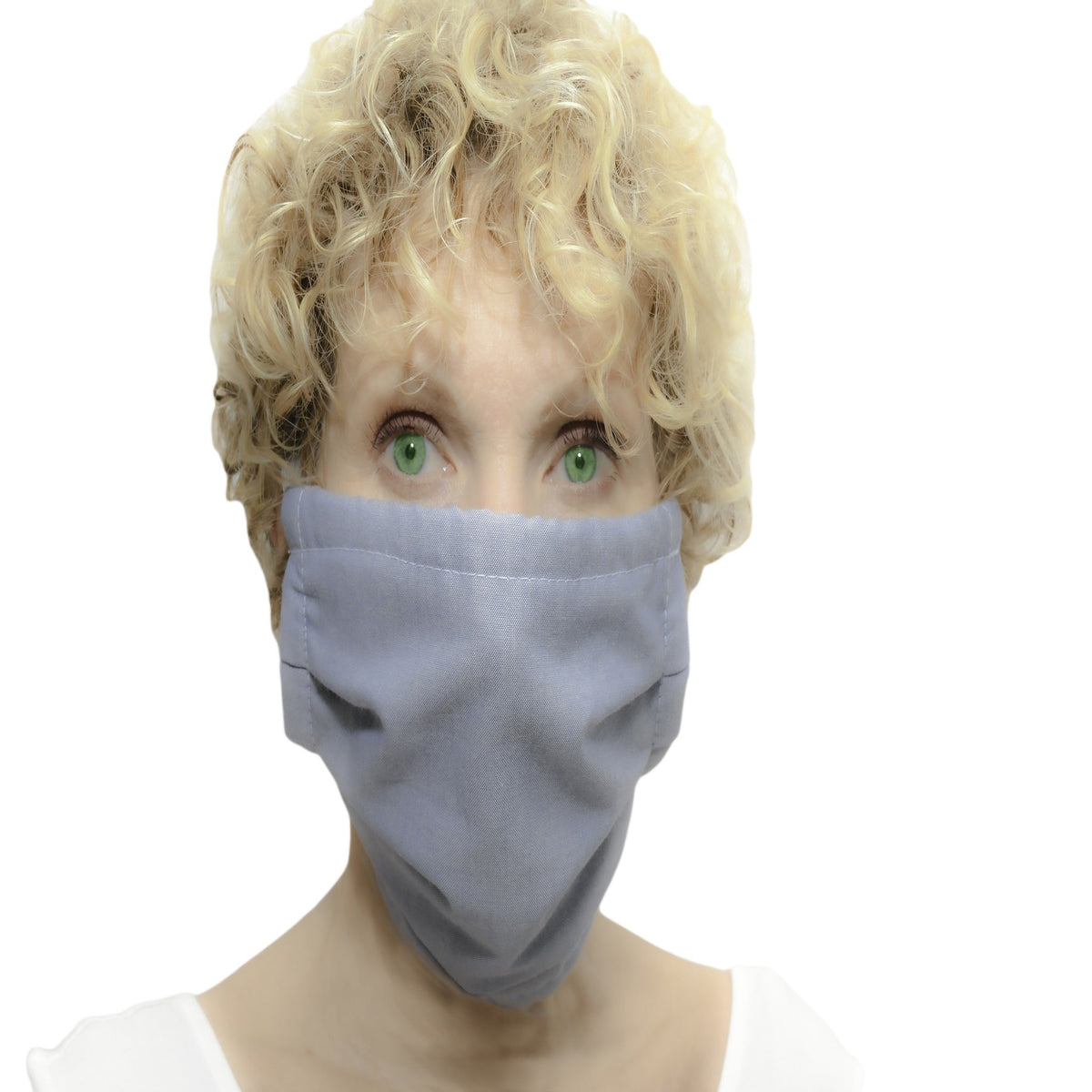 Woman Wearing Light Blue Denim Mask