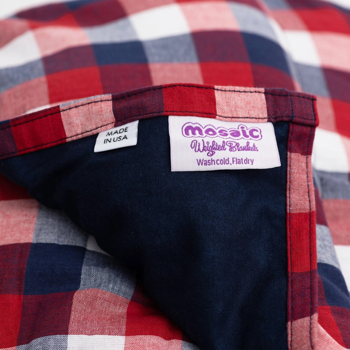 Mosaic Weighted Blankets logo tag Americana Weighted Blanket in Red White Blue Plaid 