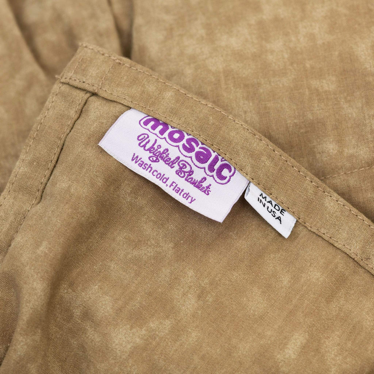 Made in America logo tag of the Mosaic Weighted Blankets Beige Weighted Blanket