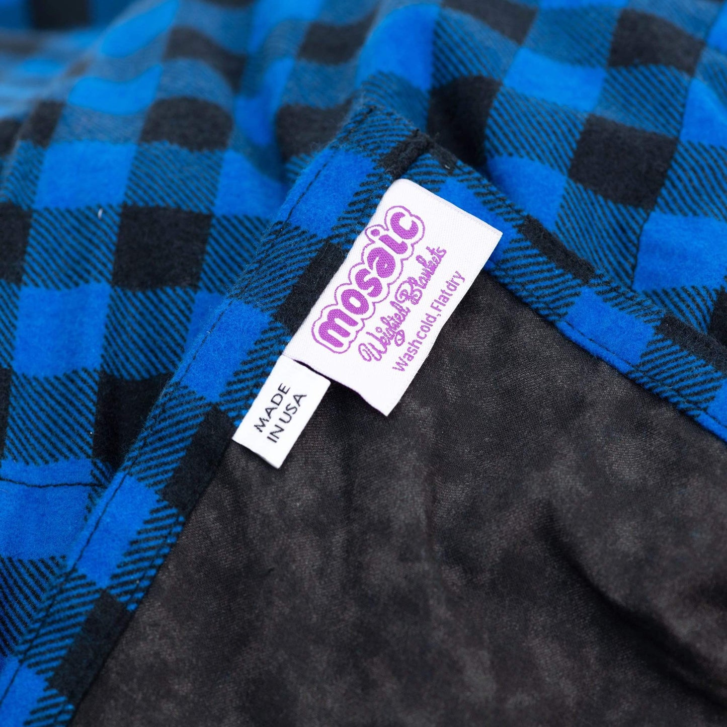 Made in America Logo Tag Mosaic Weighted Blankets Big Blue Flannel Weighted Blanket