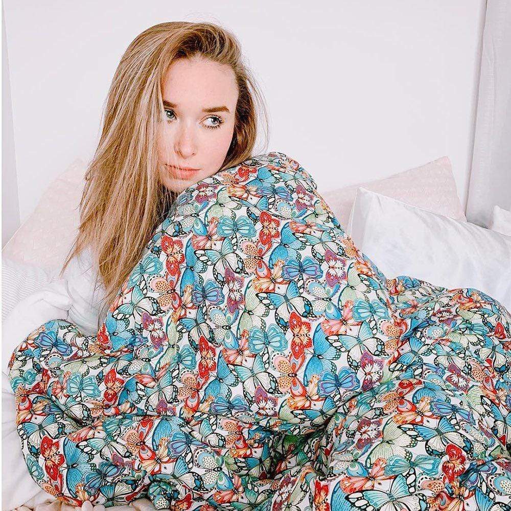 Blue Green Weighted Blanket with Butterfly Pattern is Cool Comfort - Mosaic Weighted  Blankets