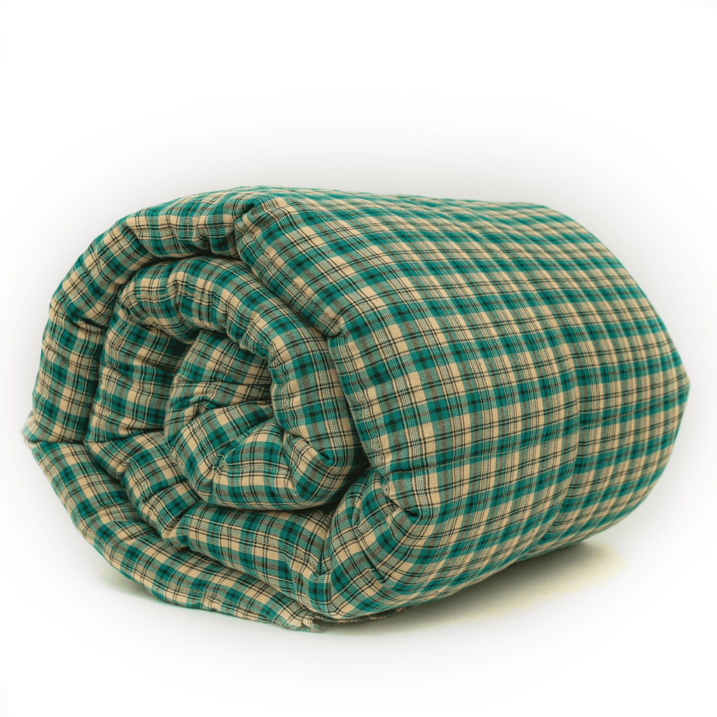 Green Khaki Plaid Weighted Blanket in Sand Colored and Forest Green Mosaic Weighted Blankets