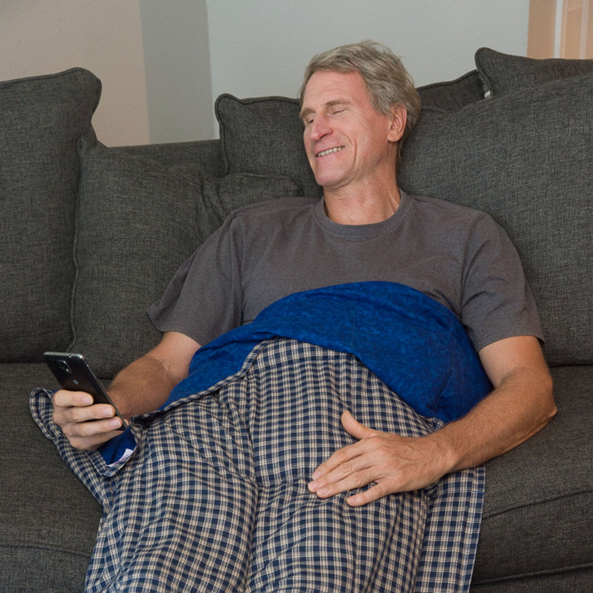 Mosaic Weighted Blankets Sensible Blue Plaid Weighted Blanket